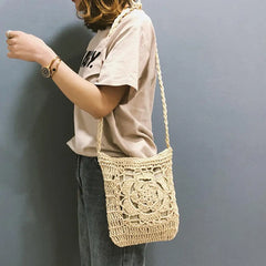 Summer Straw Crossbody Bags Women Crochet Braided Shoulder Bag Rattan Beach Bag