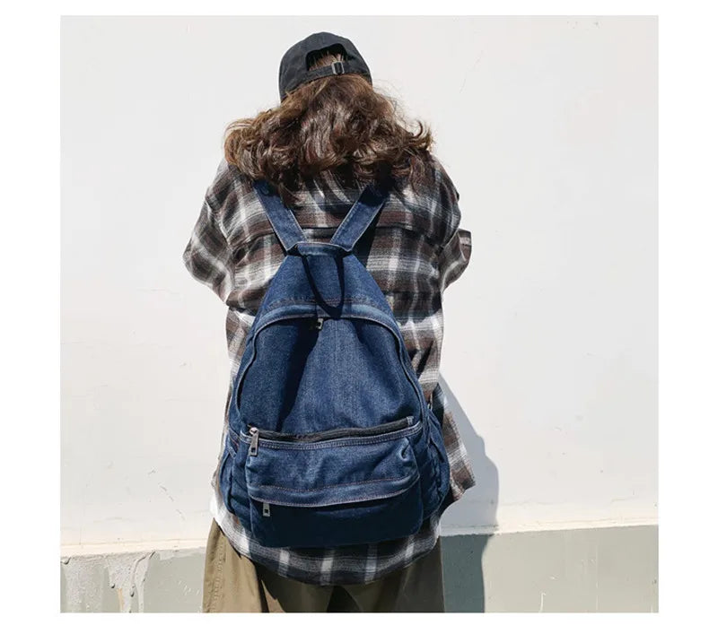 Vintage Style Jeans Backpacks Bags Large Size School Bags Denim Travel Bags