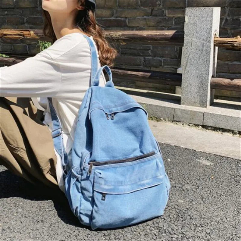 Vintage Style Jeans Backpacks Bags Large Size School Bags Denim Travel Bags