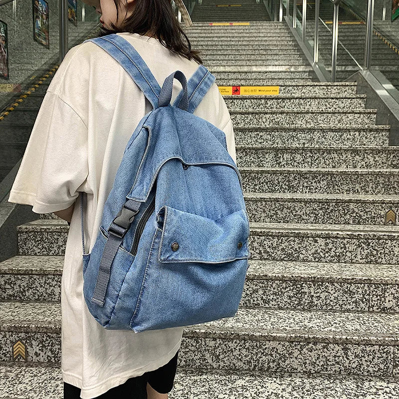Vintage Style Jeans Backpacks Bags Large Size School Bags Denim Travel Bags Kroe