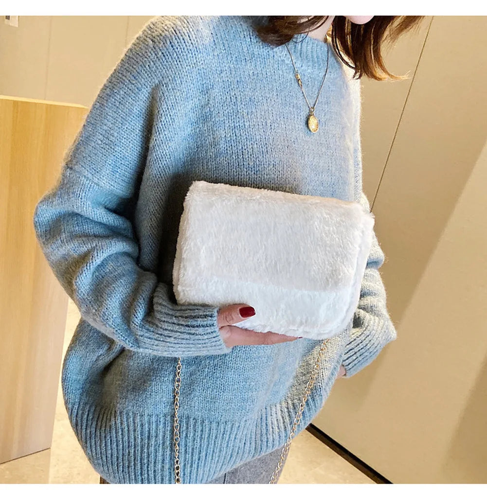Faux Fur Printed Shoulder Bag Lady Crossbody Hobo Handbag