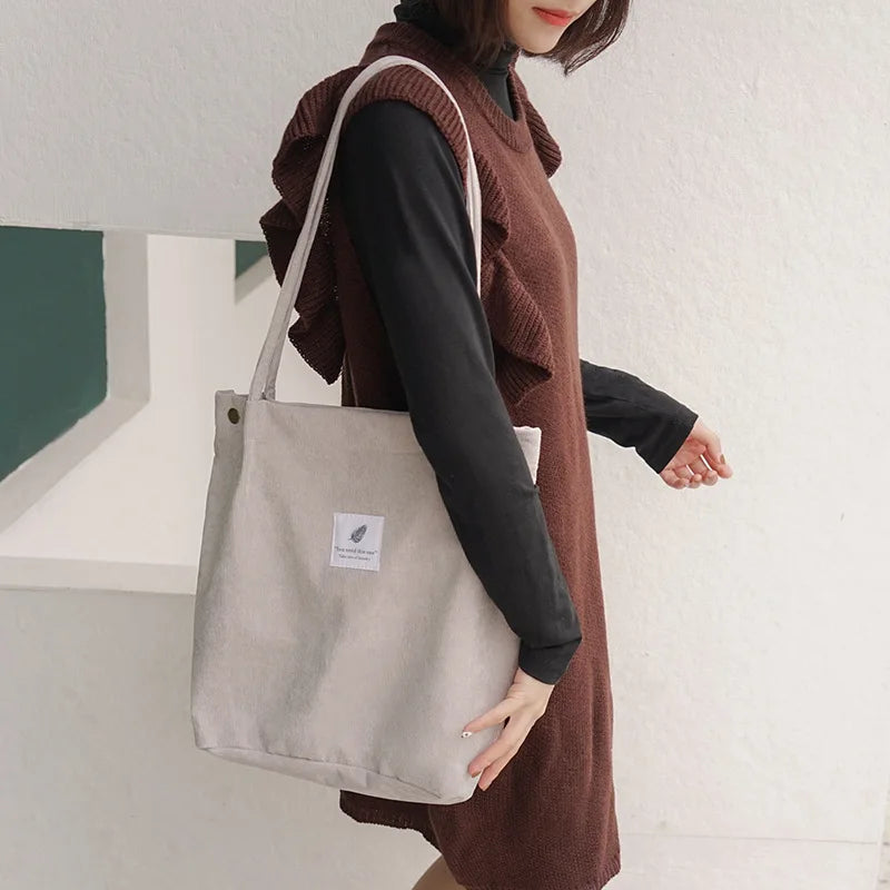Women Canvas Tote Bag Corduroy Shopping Female Eco Cloth Handbag