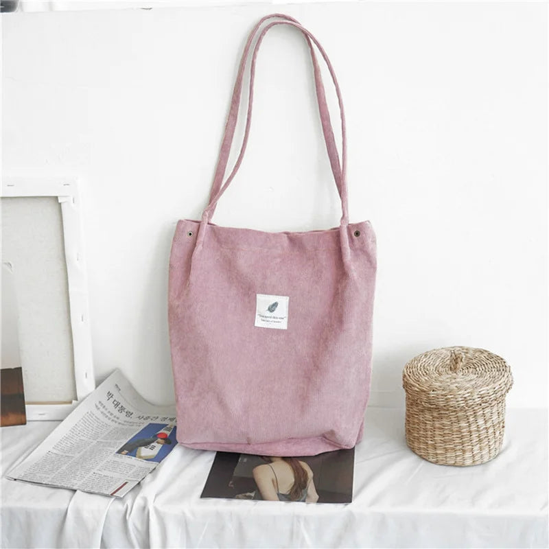 Women Canvas Tote Bag Corduroy Shopping Female Eco Cloth Handbag