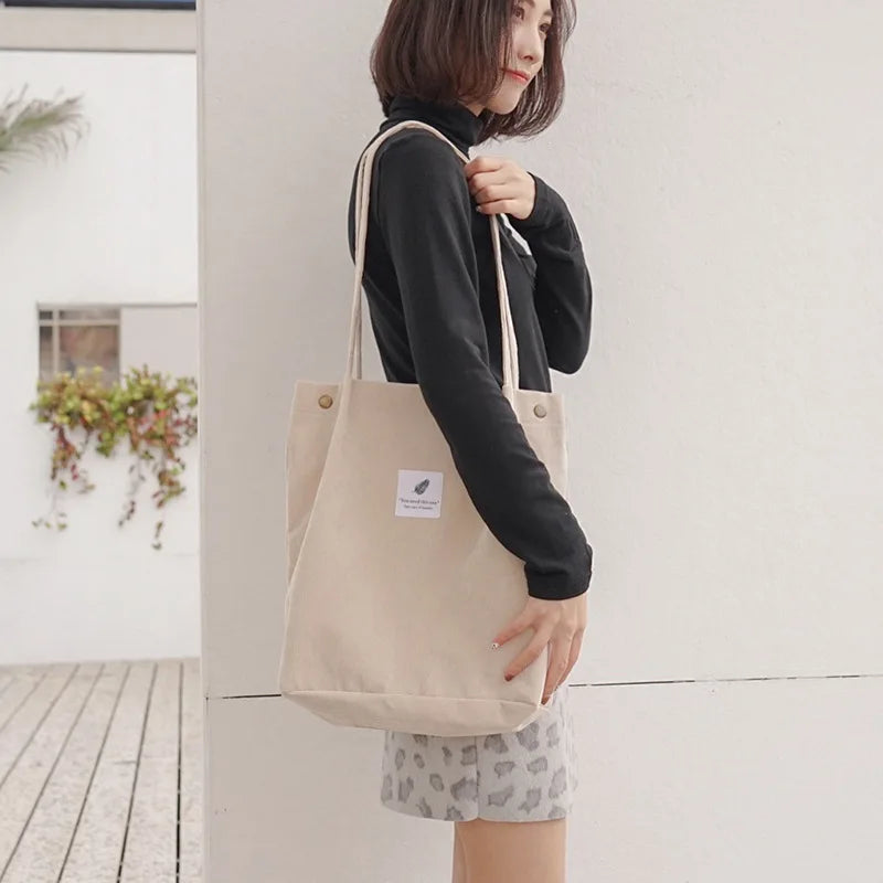 Canvas Tote Bag Corduroy Shopping Eco Handbag Female Shoulder Reusable Shopper
