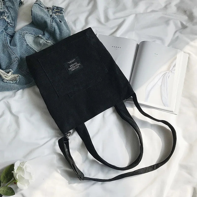 Women Corduroy Zipper Shoulder Bag Casual Tote Eco Crossbody Bag