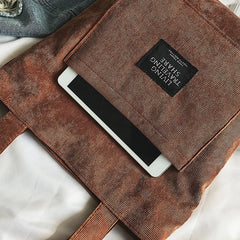 Women Corduroy Zipper Shoulder Bag Casual Tote Eco Crossbody Bag