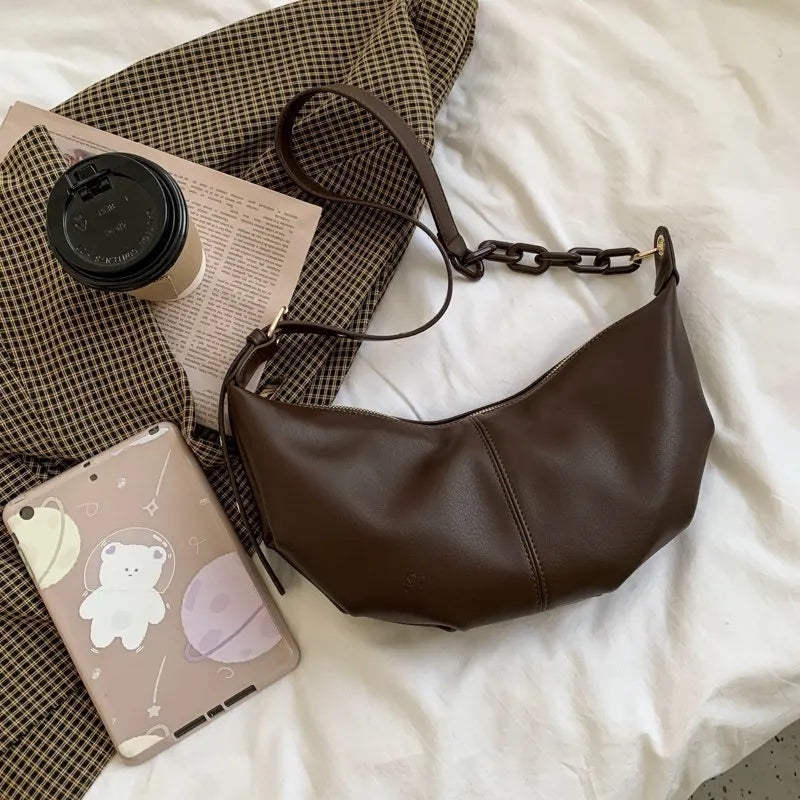 Vintage Soft Leather Crossbody Bags with Chains