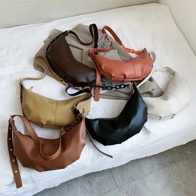 Vintage Soft Leather Crossbody Bags with Chains