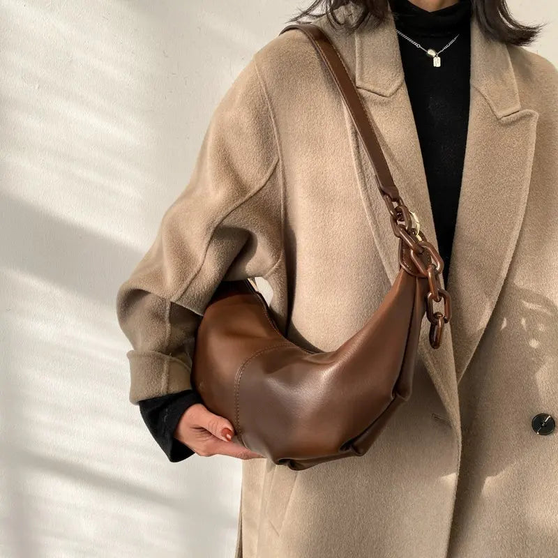 Vintage Soft Leather Crossbody Bags with Chains
