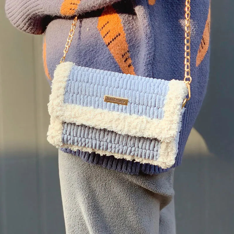 Hand-Woven Pom Pom Wool Shoulder Bag