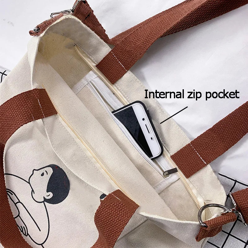 Women's Canvas Shopper Tote Bag Japanese Style Large Capacity Handbag