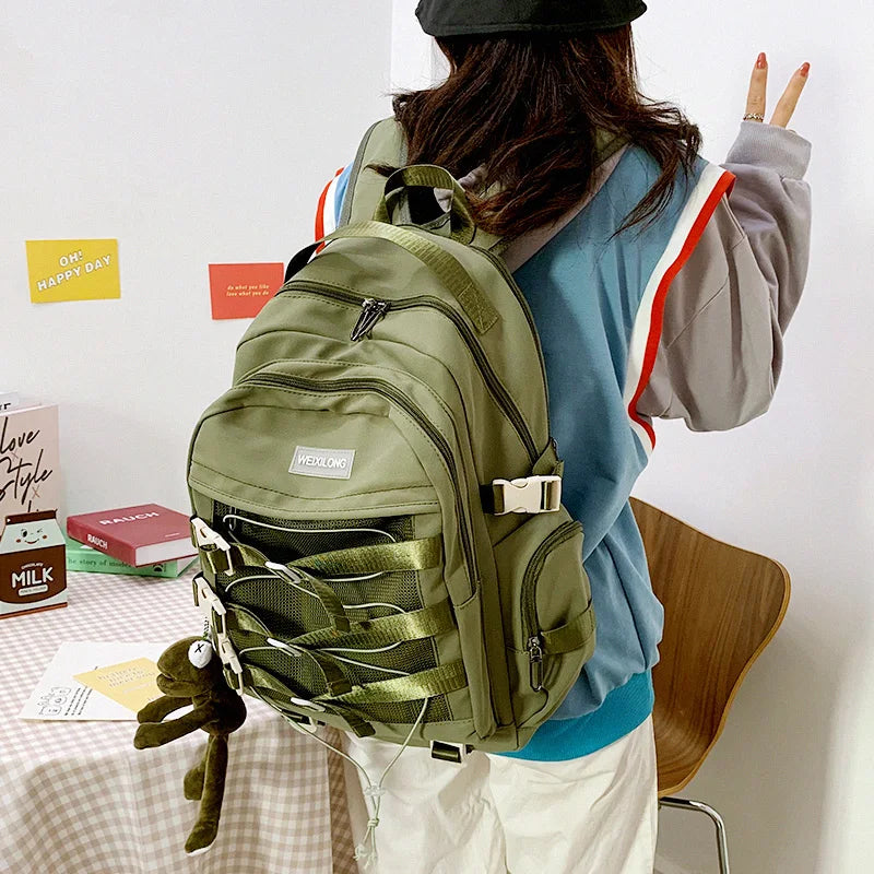 Large Capacity Mesh Travel Backpack Solid Nylon School Bag Student Laptop