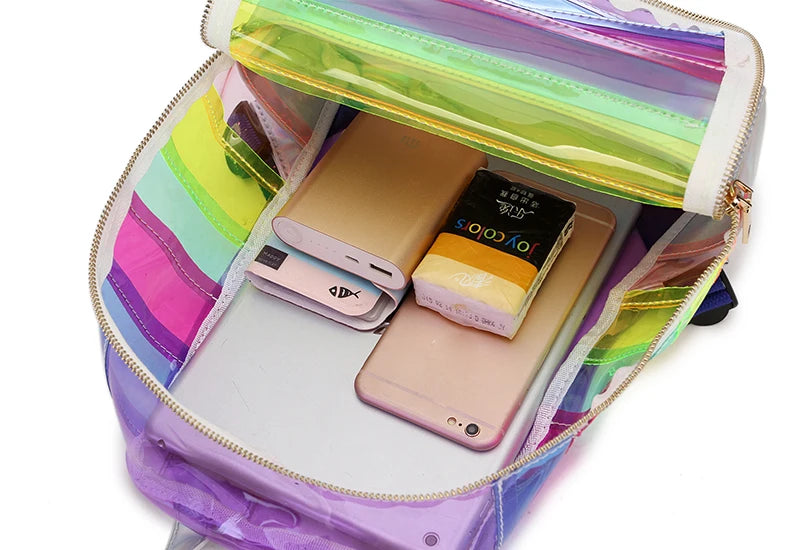 Rainbow Stripe Laser PVC Backpack for Kids