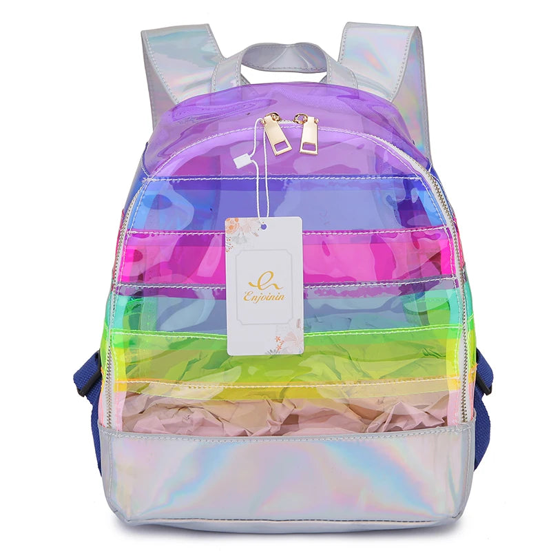 Rainbow Stripe Laser PVC Backpack for Kids