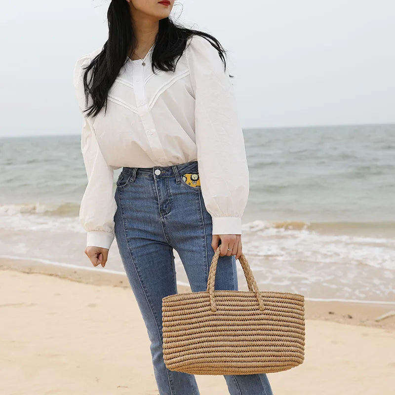 Straw Woven Beach Bag Large Capacity Seaside Basket