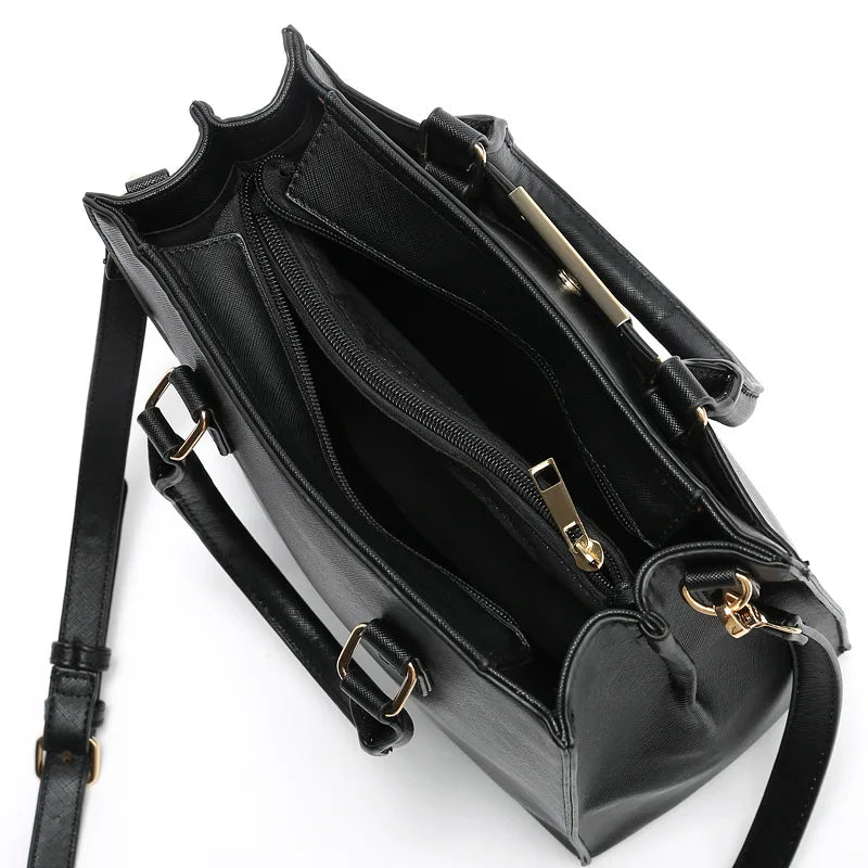 Women's PU Leather Shoulder Bag Solid Cross Pattern Multi-Level Handbag
