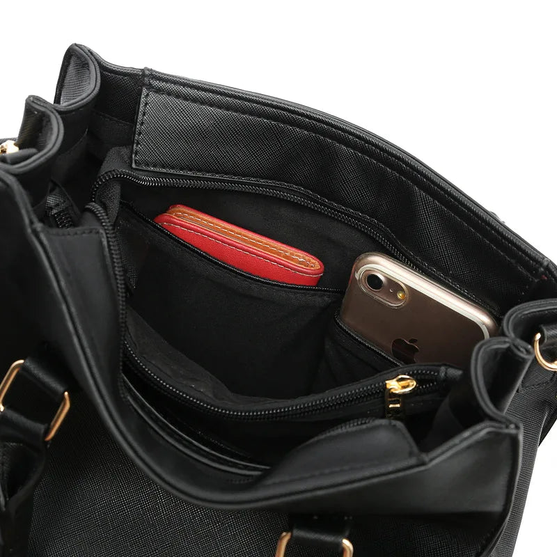 Women's PU Leather Shoulder Bag Solid Cross Pattern Multi-Level Handbag