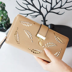 Women's Long Card Wallet with Creative Leaf Design