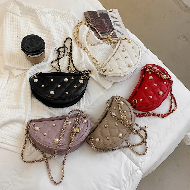 Semicircle Shoulder Bag Texture Western Chain Female Messenger Bag