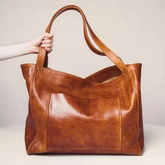 2021 Retro Oil Wax Leather Tote Bag Women's Handbag Large Capacity Shoulder Bag