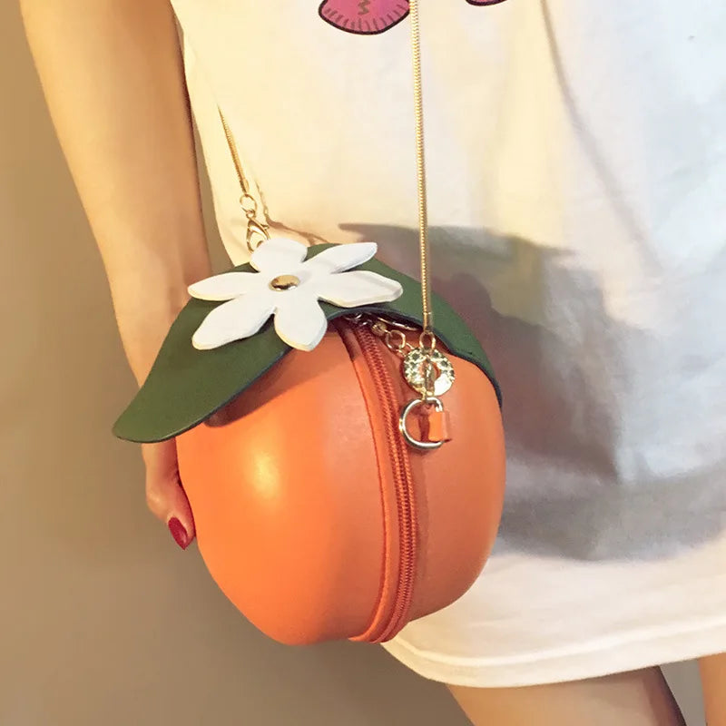 Orange Small Chain Messenger Bag for Women