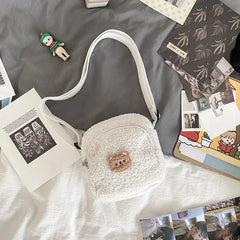 Autumn Winter Bear Messenger Bag Women Plush Phone Bag Small Shoulder Bag