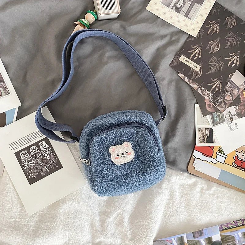 Autumn Winter Bear Messenger Bag Women Plush Phone Bag Small Shoulder Bag