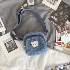 Autumn Winter Bear Messenger Bag Women Plush Phone Bag Small Shoulder Bag
