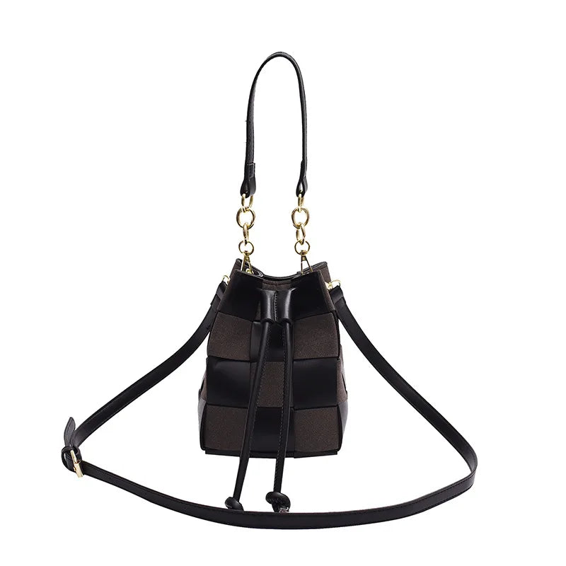 Autumn Winter Women Bags Retro Messenger Bag Woven Bucket Shoulder Bag