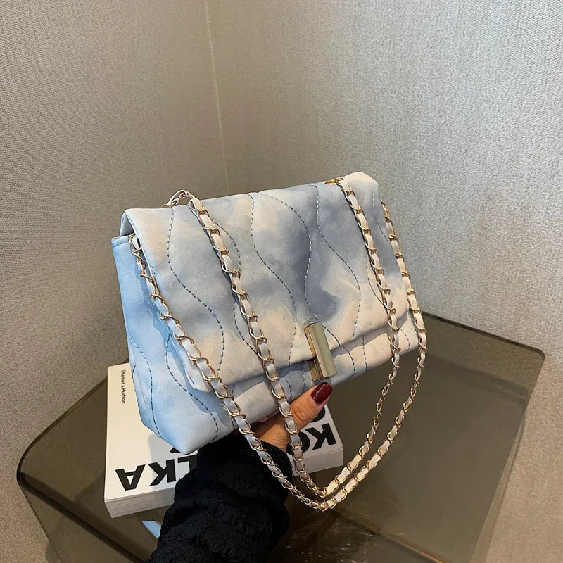Autumn Shoulder Bag Chain Strap Flap Crossbody Bags Embroidery Pu Leather