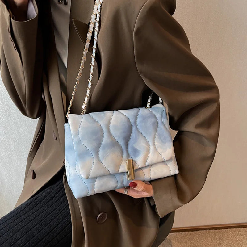 Autumn Shoulder Bag Chain Strap Flap Crossbody Bags Embroidery Pu Leather