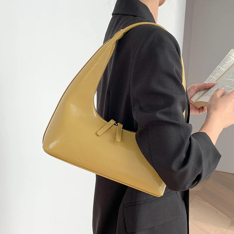 Autumn Women's Leather Underarm Bag Bright Handbag and Purse