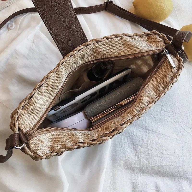 Bohemia Messenger Crossbody Bags Rattan Woven Straw Bag