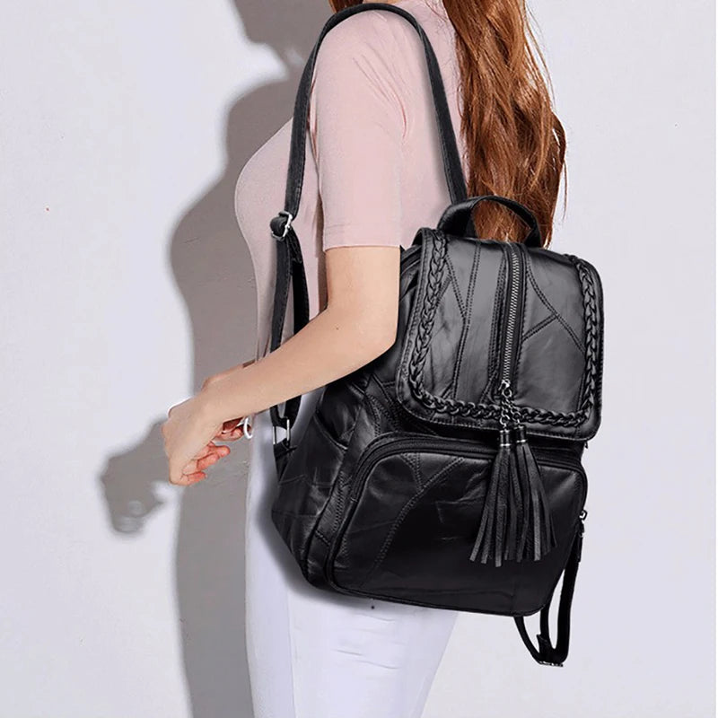 Minimalism Female Backpack Pu Leather Youth Women Bagpack Girl Casual Rucksacks