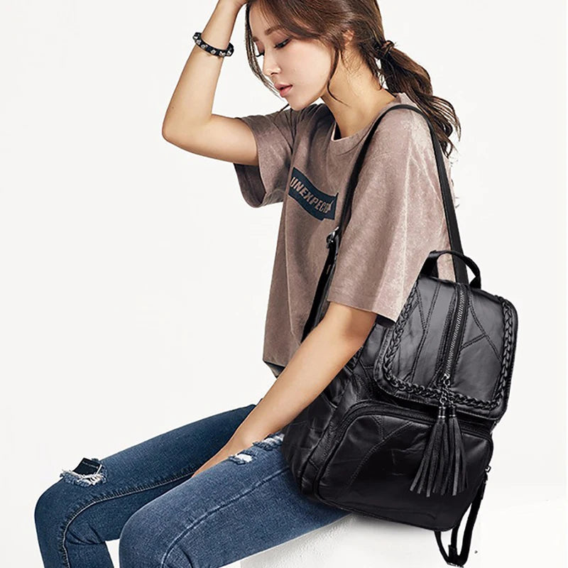Minimalism Female Backpack Pu Leather Youth Women Bagpack Girl Casual Rucksacks