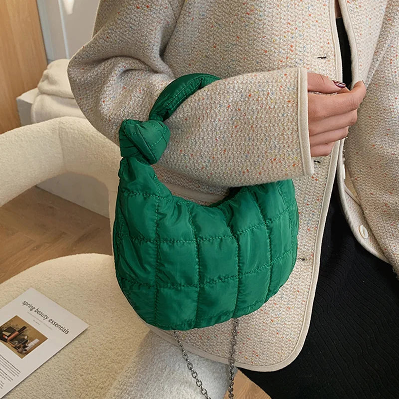 Warm Down Cotton Tote Bag with Chain Strap