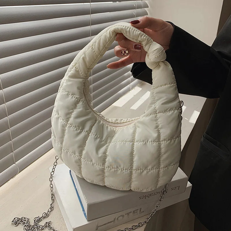 Warm Down Cotton Tote Bag with Chain Strap
