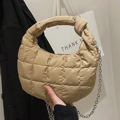 Warm Down Cotton Tote Bag with Chain Strap