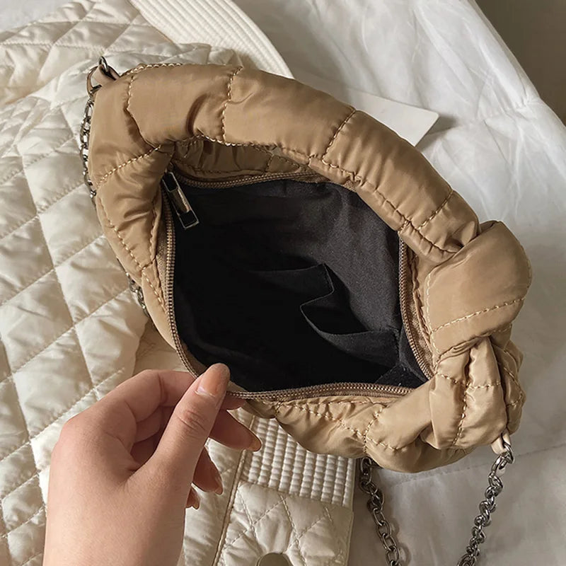 Warm Down Cotton Tote Bag with Chain Strap