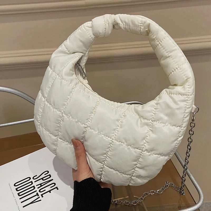 Warm Down Cotton Tote Bag with Chain Strap