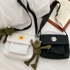 Canvas Crossbody Bags Youth Vertical Shoulder Bag Solid Wom