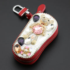 Diamond Bear Key Wallet Leather Organizer Case for Women