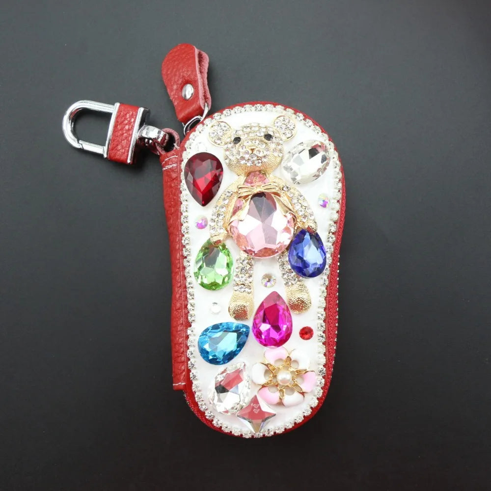 Diamond Bear Key Wallet Leather Organizer Case for Women