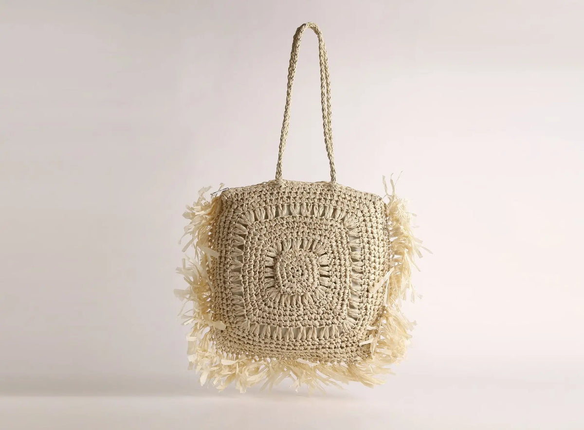Straw-Woven Shoulder Bag Multi-color Tote Handbag