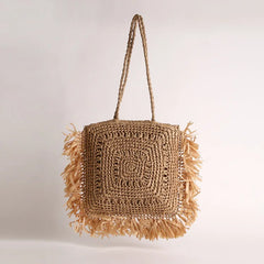 Straw-Woven Shoulder Bag Multi-color Tote Handbag