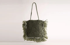 Straw-Woven Shoulder Bag Multi-color Tote Handbag