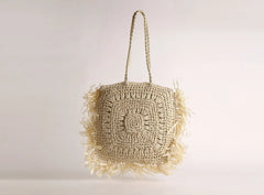 Straw-Woven Shoulder Bag Multi-color Tote Handbag