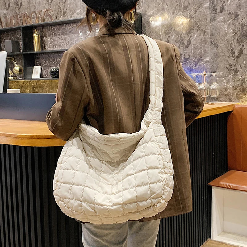 Casual Large Capacity Tote Shoulder Bags Ruched Handbag Nylon Quilted