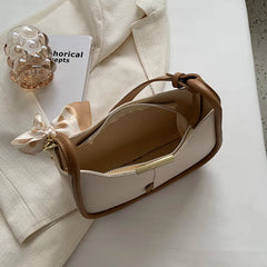 Women's Leather Chain Crossbody Bag Silk Scarf Handbag
