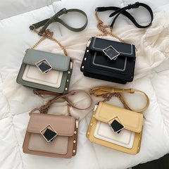 Chain PU Leather Crossbody Bags For Women Small Shoulder Messenger Bag